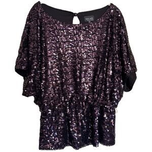 Beaded Xscape Black Top with Purple Square Beads Size 10 Party Evening Cocktail